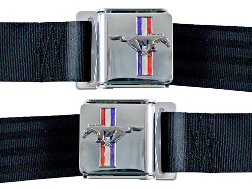 64-73 Mustang Seat Belts w/Mustang Emblem image 0